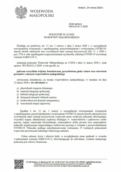 Zarządzenie Wojewody Małopolskiego